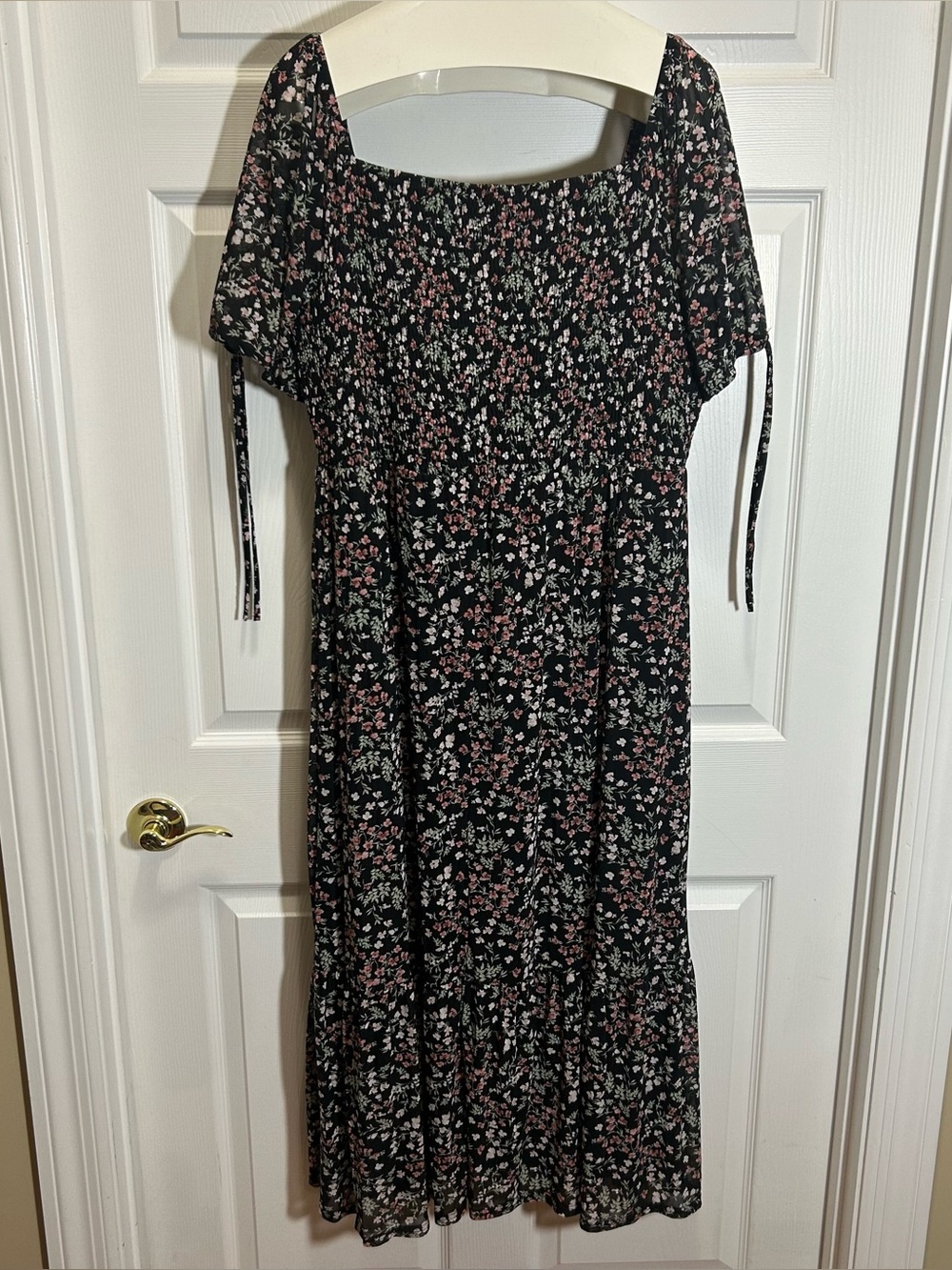 Ember Black Floral Midi Dress with Pink & White Print